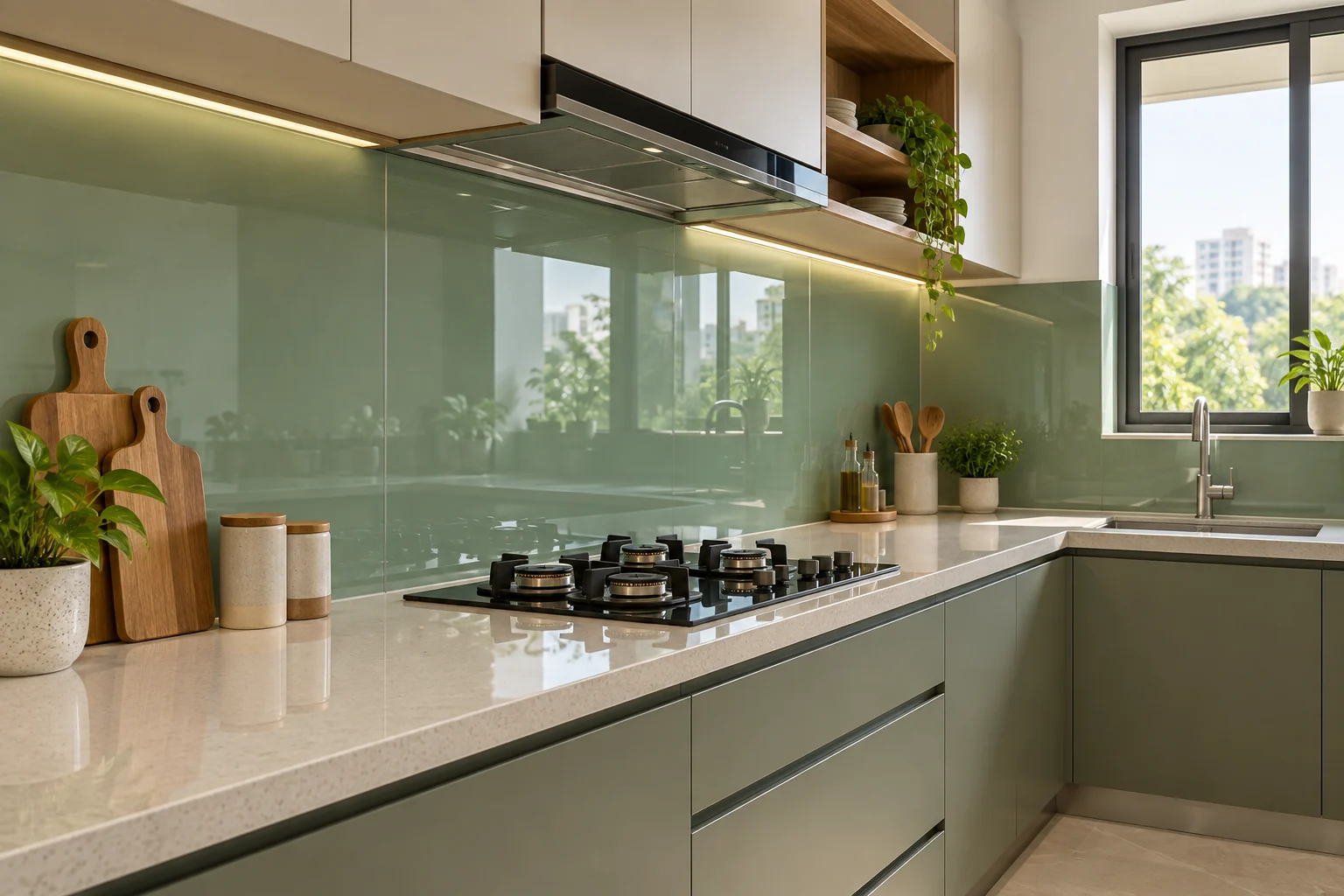 Coloured glass backsplash — illustration