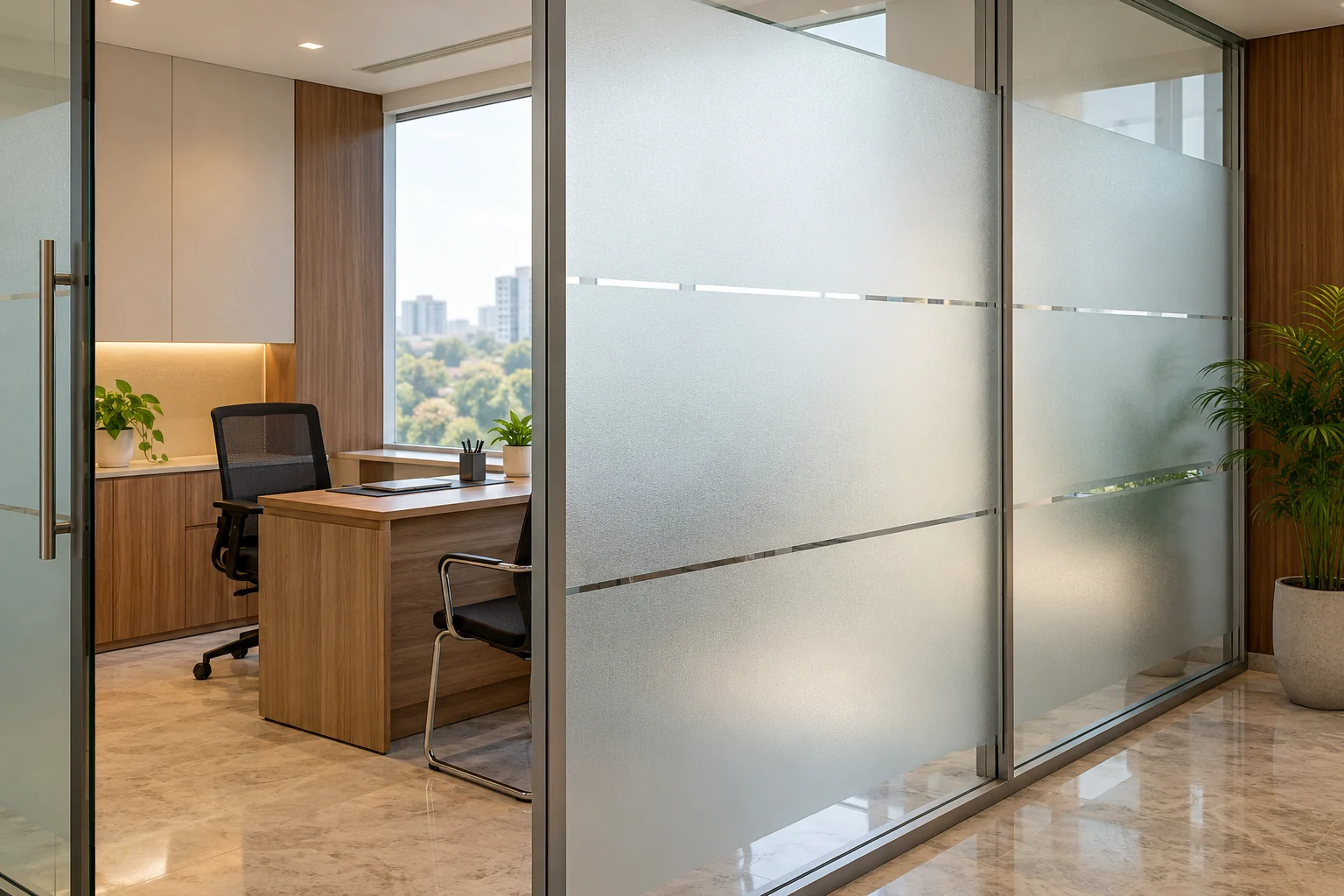 Frosted office partition — illustration