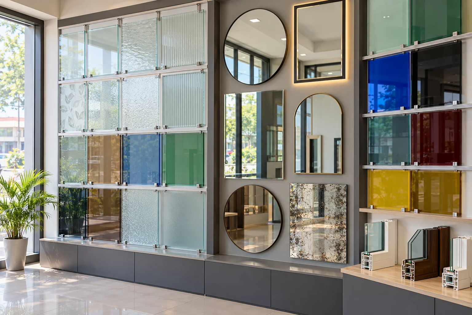 Glass, mirror and window sample display — design illustration